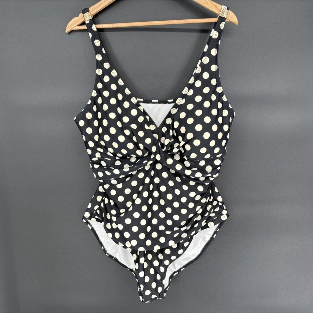 Lauren Ralph Lauren Womens Polka Dot One-Piece Swimsuit 20W Black White Padded